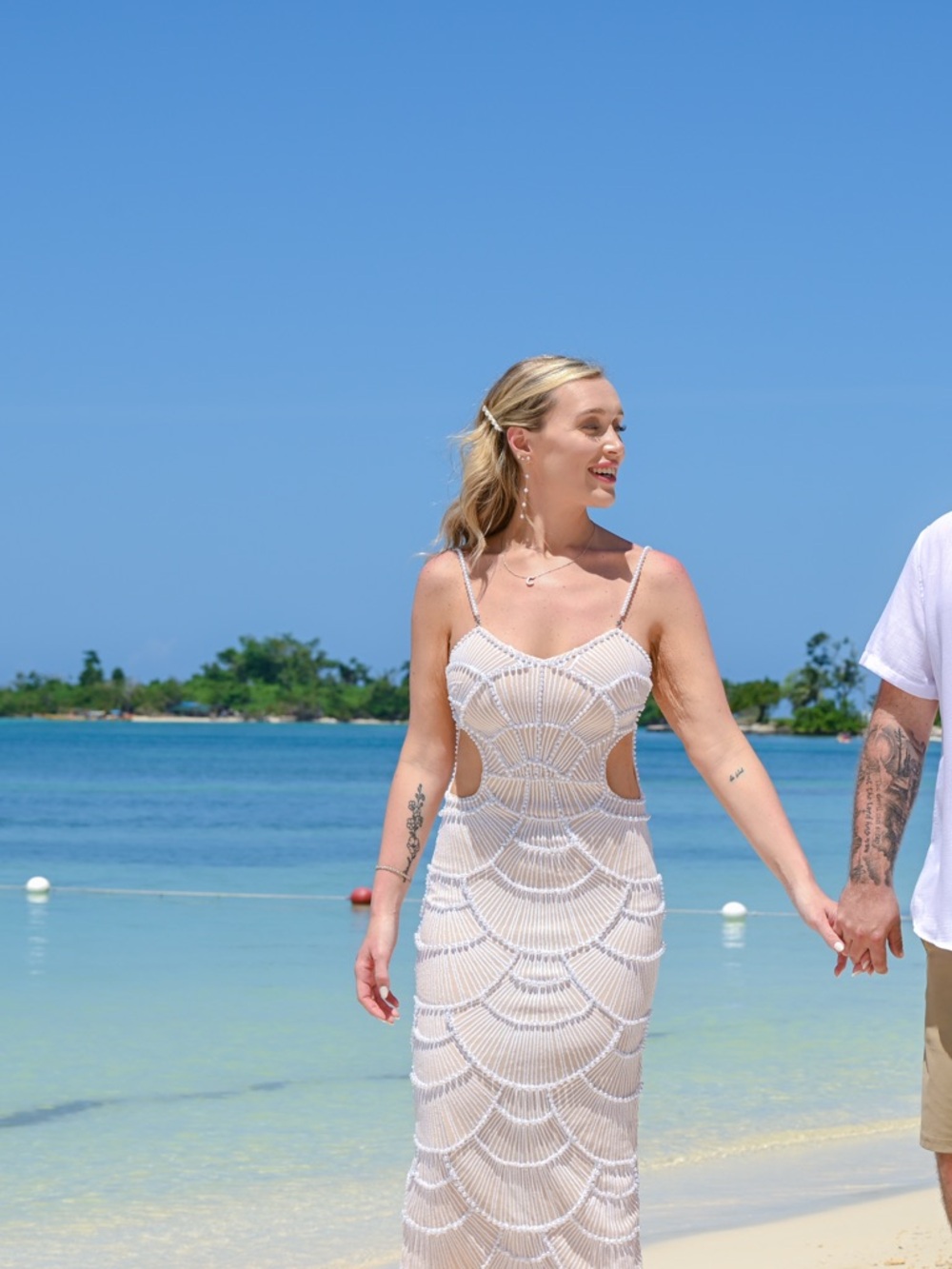 White Beaded Scallop Maxi Dress - Picture 2 of 8